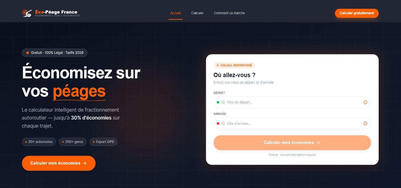 Site vitrine Éco Péage France – solutions de télépéage écologique, réalisé par WebDev Studio