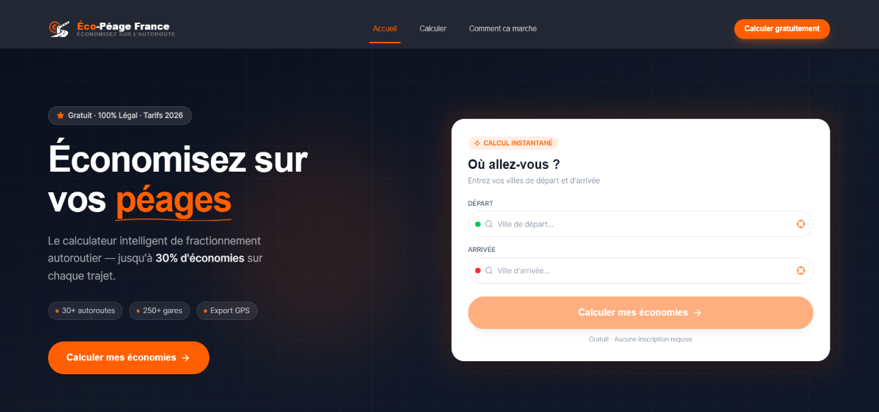 Site vitrine Éco Péage France – solutions de télépéage écologique, réalisé par WebDev Studio
