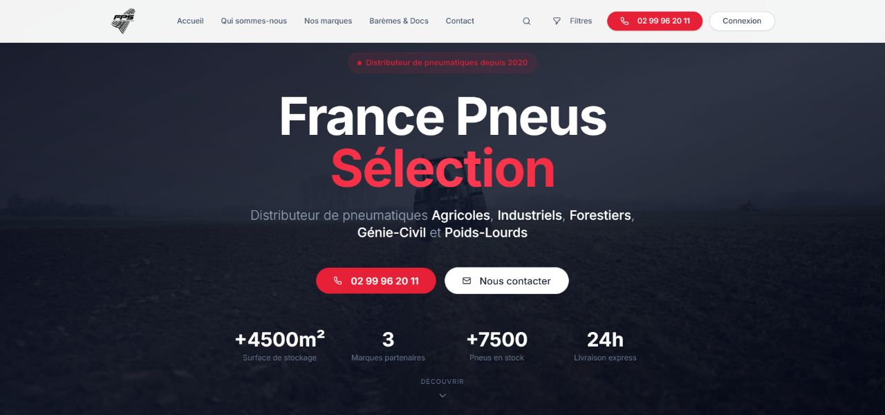 Site e-commerce France Pneus Sélection – vente de pneumatiques en ligne, réalisé par Théo Girard