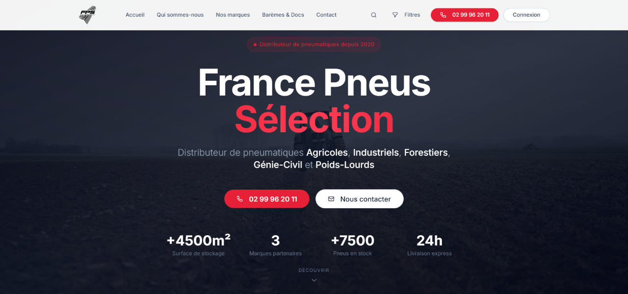 Site e-commerce France Pneus Sélection – vente de pneumatiques en ligne, réalisé par Théo Girard
